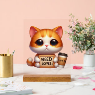 Funny need coffee cat word art acrylic sign