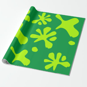 Funny neon green slime paint splash pattern kids wrapping paper