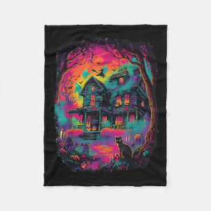 Funny Neon S Ghost Black Cat Witch Halloween Fleece Blanket