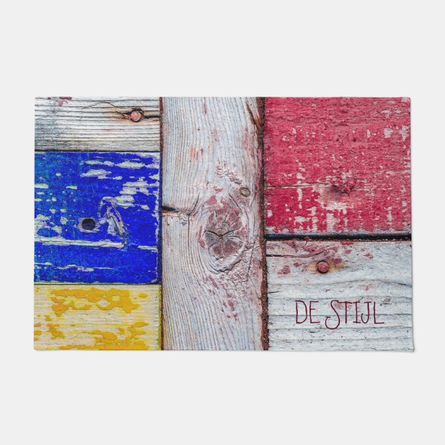 Funny Neoplasticism wooden art style customizable Doormat (Front)