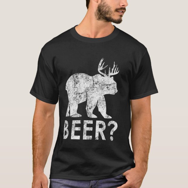 Funny Nerdy Beer Bear Deer Hunter Drinker Pun Gift T-Shirt (Front)