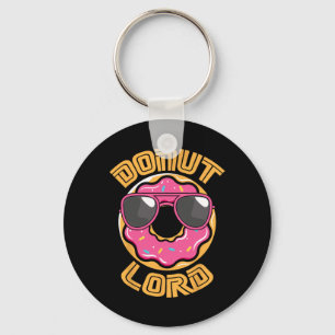 Funny Nerdy Doughnut Lord Video Gamer Geek Pink Do Keychain