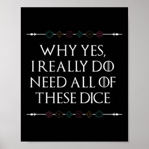 Funny Nerdy Gaming D20 Rpg Dice Saying Quote Graph Poster