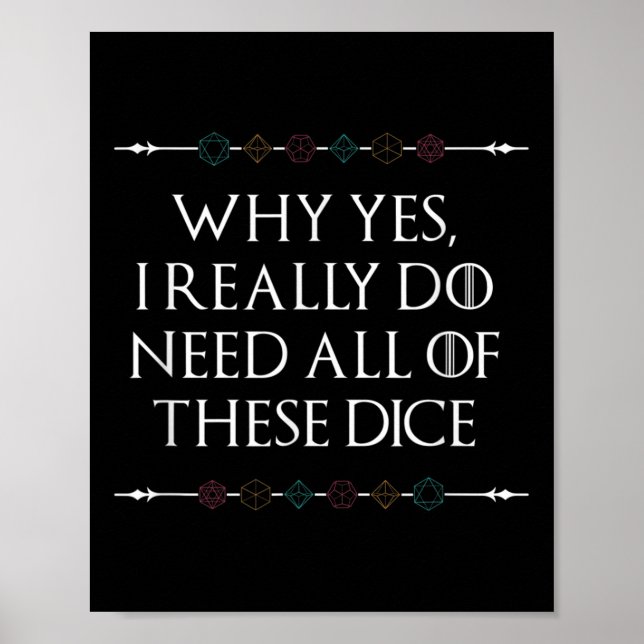 Funny Nerdy Gaming D20 Rpg Dice Saying Quote Graph Poster (Front)