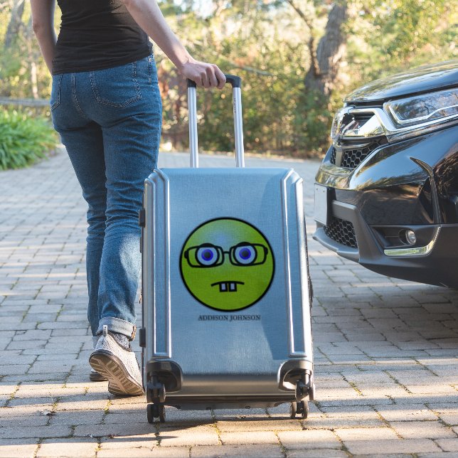 Funny Nerdy Geek Emoji Yellow Face Add Name 14" (Suitcase Insitu)