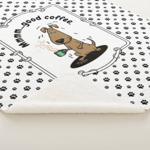 Funny Nervous Jittery Hound Dog on Coffee Sherpa Blanket