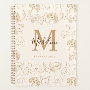 Funny Neutral Pop Dog Motif Élégant Monogramme