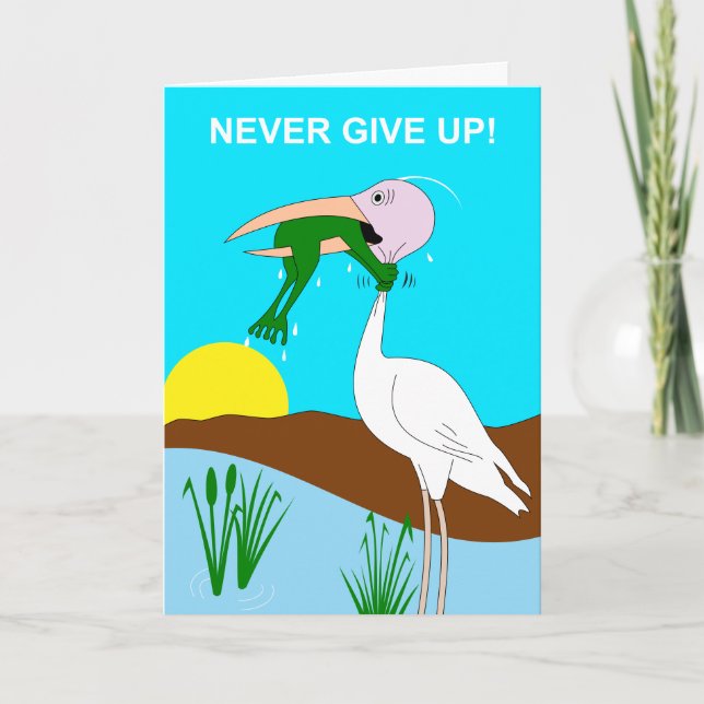 Funny Never Give Up Frog Choking Bird Card   (Front)