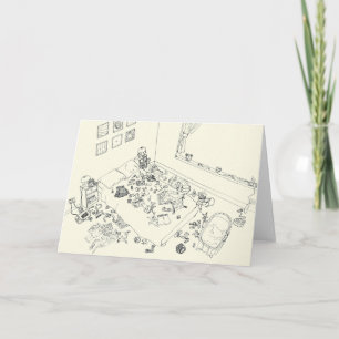 Funny New Baby Parent Mess Line Drawing from Above Card