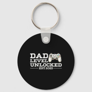 Funny New Dad Level Unlocked 2025 Video Game Fathe Keychain
