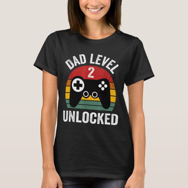Funny New Dad Shirt Dad Level 2 Unlocked For 2 Kid (Front)
