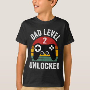 Funny New Dad Shirt Dad Level 2 Unlocked For 2 Kid