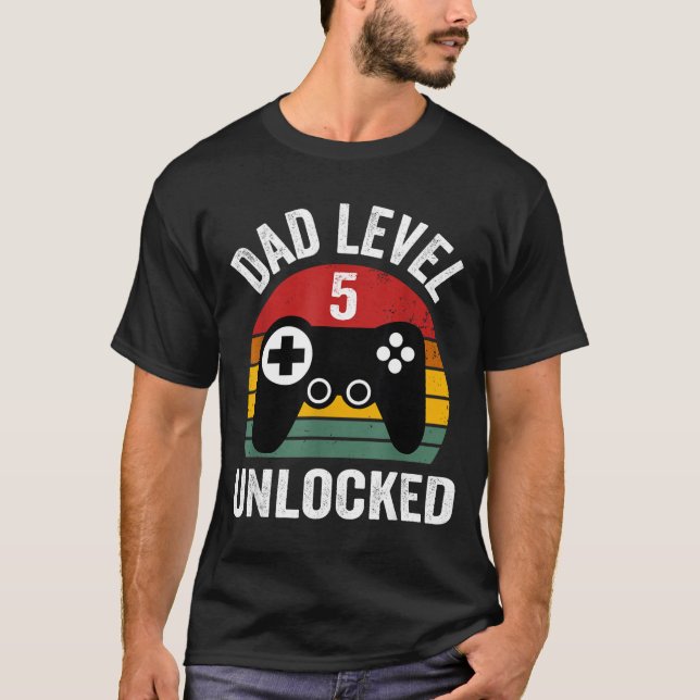 Funny New Dad Shirt Dad Level 5 Unlocked For 5 Kid (Front)