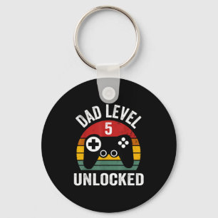 Funny New Dad Shirt Dad Level 5 Unlocked For 5 Kid Keychain