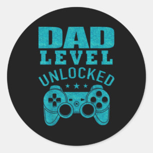 Funny New Dad Shirt Dad Level Unlocked Day Tee Shi Classic Round Sticker