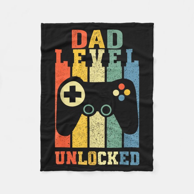 Funny New Dad Shirt Dad Level Unlocked Day Tee Shi Fleece Blanket (Front)