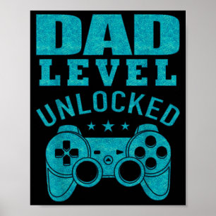 Funny New Dad Shirt Dad Level Unlocked Day Tee Shi Poster
