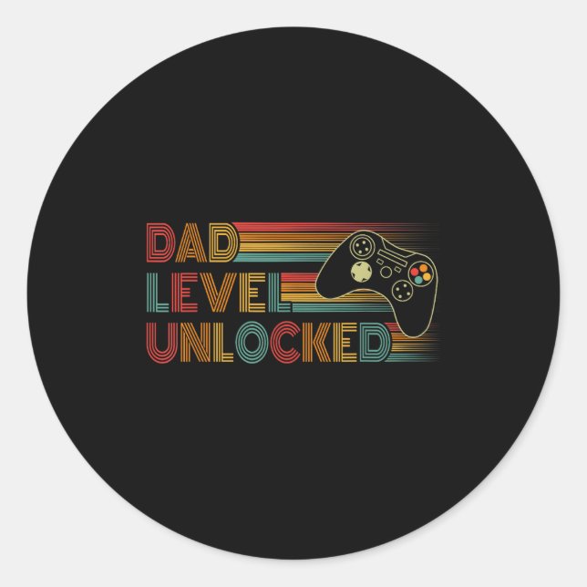 Funny New Dad Shirt Dad Level Unlocked Gaming Game Classic Round Sticker (Front)