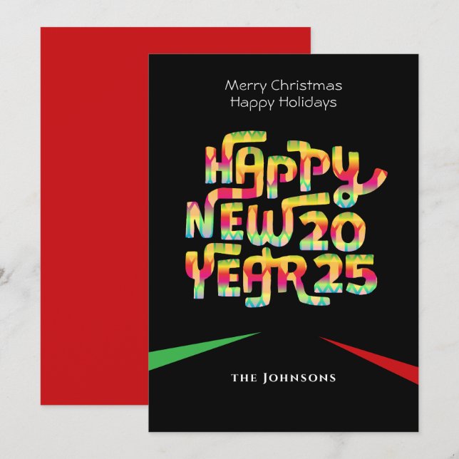 Funny New Year Colourful Modern Custom Text Black Holiday Card (Front/Back)