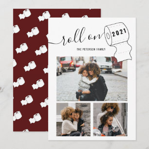 Funny New Year roll on toilet paper 3 photos red Card