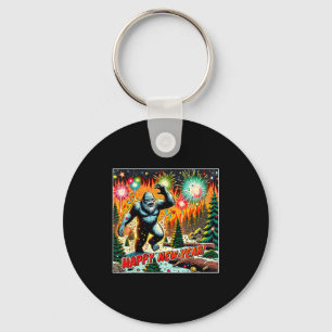 Funny New Years Eve 2024 Bigfoot And Fireworks Hum Keychain
