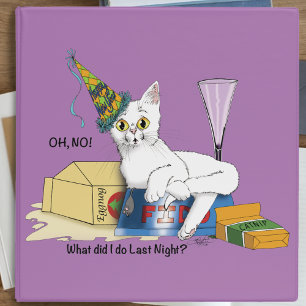 Funny New Year's Eve Aftermath White Cat Binder