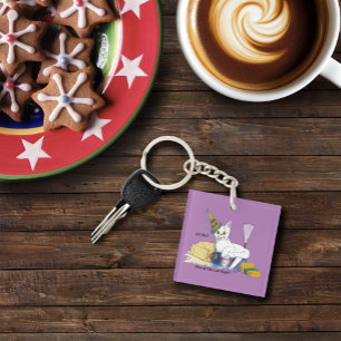 Funny New Year's Eve Aftermath White Cat Keychain