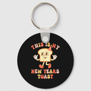 Funny New Year's Toast Bread Pun Retro Hipe Keychain