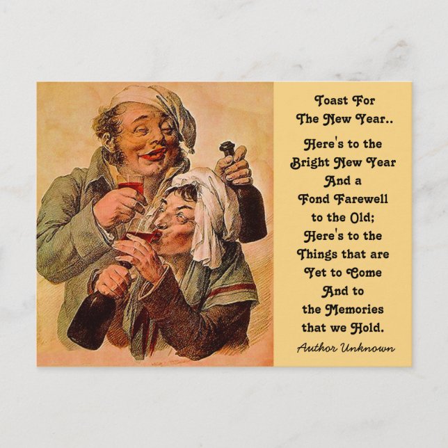 Funny New Year's Toast Couple Toasting Postcards (Front)