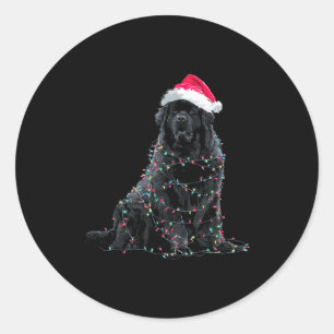Funny Newfoundland Christmas Graphic Dog Lights Lo Classic Round Sticker