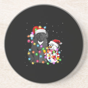 Funny Newfoundland Dog Christmas Snowman Light Coaster