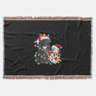 Funny Newfoundland Dog | Christmas Snowman Light Throw Blanket