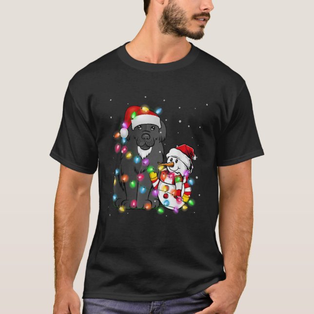 Funny Newfoundland Dog Christmas Tee Snowman Light (Front)