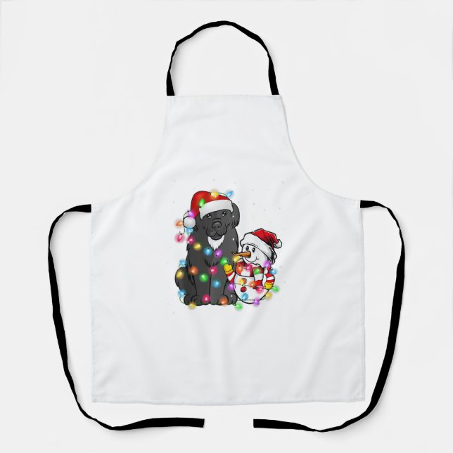 Funny Newfoundland Dog Christmas Tee Snowman Light Apron (Front)