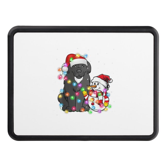 Funny Newfoundland Dog Christmas Tee Snowman Light Trailer Hitch Cover (Front)