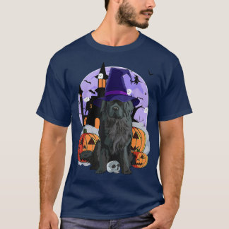 Funny Newfoundland Dog Halloween Witch Pumpkin  T-Shirt