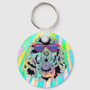 Funny Newfoundland Dog Sunglasses Design Keychain