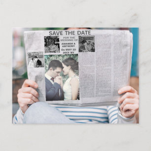 Funny newspaper custom photo save the date invitation postcard