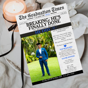 Funny Newspaper Graduation 2026 He Did It Photo Invitation