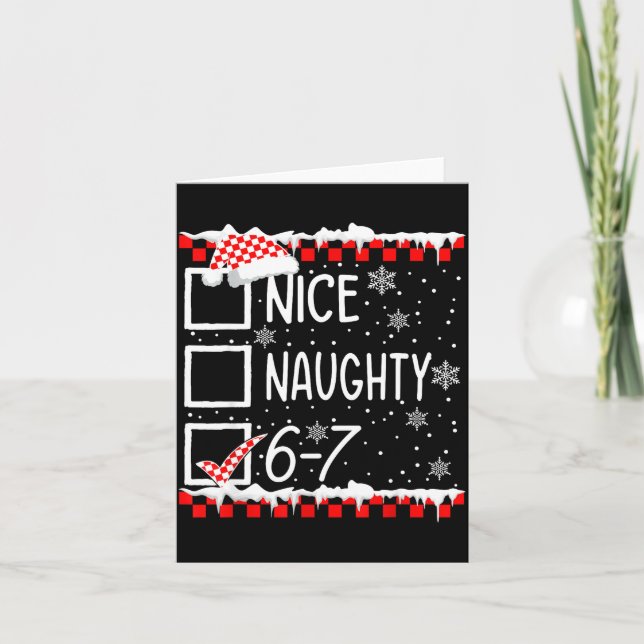 Funny Nice Naughty 67 Christmas Brain Rot Six Seve Card (Front)