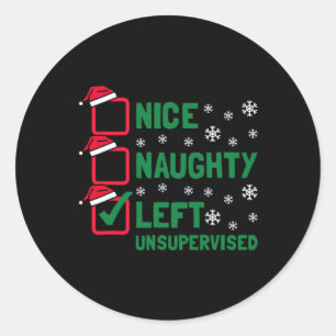 Funny Nice Naughty Left Unsupervised Christmas San Classic Round Sticker
