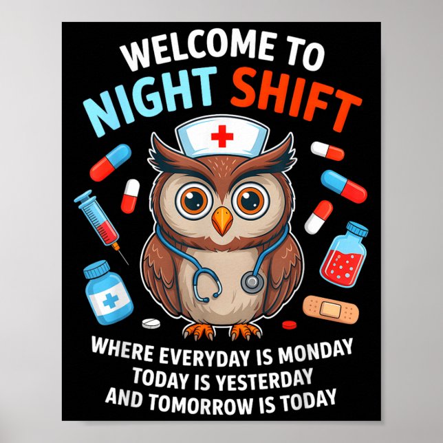 Funny night shift nurse owl nursing school squad poster (Front)