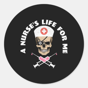 Funny Night Shift Nurse Skeleton Pirate Halloween Classic Round Sticker