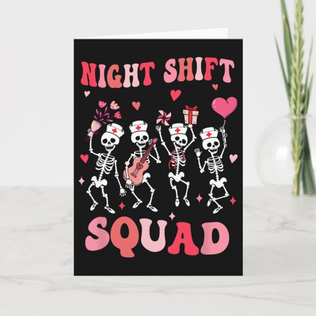 Funny Night Shift Squad Nurses Skeleton Dancing Va Card (Front)