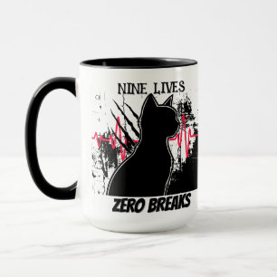 Funny "Nine Lives Zero Breaks" Cat lover Med Humou Mug