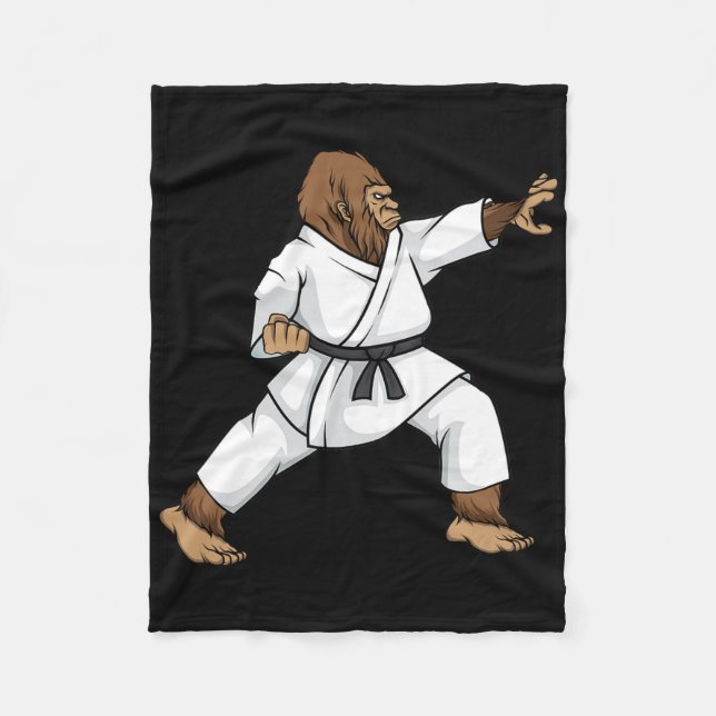 Funny Ninja Bigfoot Doing Karate With Samurai Desi Fleece Blanket (Front)