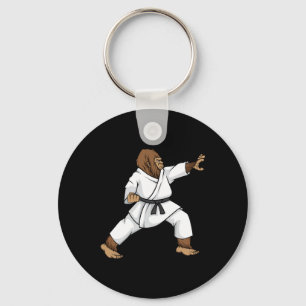 Funny Ninja Bigfoot Doing Karate With Samurai Desi Keychain