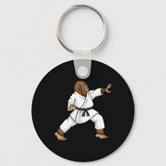 Funny Ninja Bigfoot Doing Karate With Samurai Desi Keychain (Front)