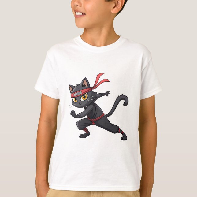 Funny Ninja Cat Cartoon Graphic Design with Cute M T-Shirt (Front)