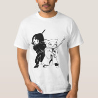 Funny Ninja Cats Sci-Fi Light Sword Battle T-Shirt